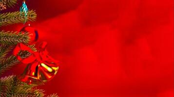 Christmas background with watercolor concept. Close up christmas tree ornaments and copy space. Happy new year red backdrop concept 3d render illustration. photo