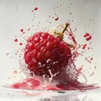 araffe splashing on a raspberry with water and red liquid photo