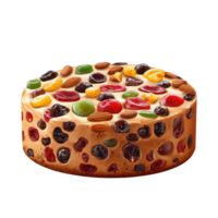 Delicious cake topped with colorful fruits and nuts, perfect for festive celebrations. png