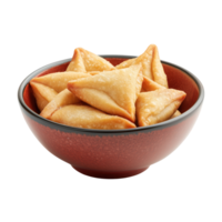 Delicious samosas piled in a rustic bowl, perfect for appetizers or snacks. isolated on transparent background. png