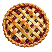Delicious cherry pie with a golden lattice crust isolated on transparent background.. png