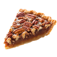 Delicious slice of pecan pie showcasing rich caramel and crunchy nuts isolated on transparent background. png