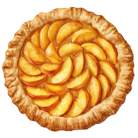 Delicious peach pie with golden crust and sliced peach topping isolated on transparent background. png