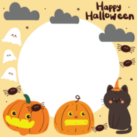 cute hand drawing cartoon square frame with halloween doodle. cute frame for card holder, photo frame png