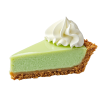 Delicious slice of green dessert topped with whipped cream, featuring a crumbly crust, perfect for sweet cravings. png