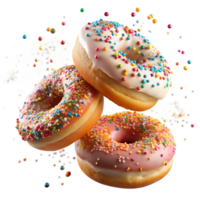 Glazed Donut with Colorful Sprinkles in Flight Isolated on transparent background png