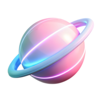 Futuristic space pink and blue planet with neon glow 3d icon isolated on the transparent background png