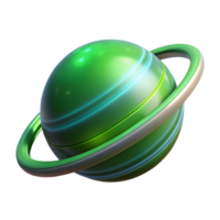 Futuristic space green planet with neon glow 3d icon isolated on the transparent background png