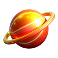 Futuristic space orange planet with neon glow 3d icon isolated on the transparent background png