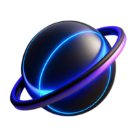 Futuristic space black and blue planet with neon glow 3d icon isolated on the transparent background png