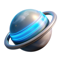 Futuristic space gray and blue planet with neon glow 3d icon isolated on the transparent background png