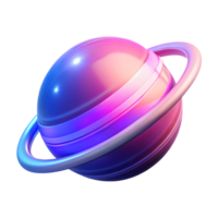 Futuristic space purple and blue planet with neon glow 3d icon isolated on the transparent background png