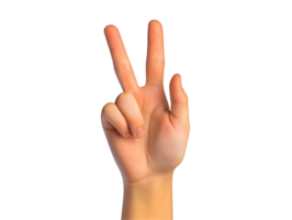 hand showing the number two by raising the index and middle fingers in a counting gesture on isolated background png