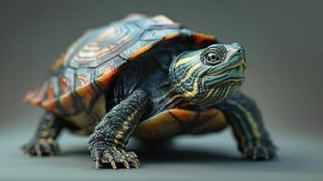 a close up of a turtle on a gray background photo