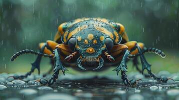 a close up of a bug on a wet surface photo