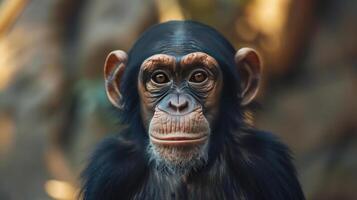 a close up of a monkey with a blurry background photo
