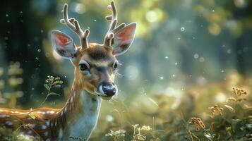 a close up of a deer in a field of grass photo