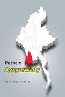 Ayeyarwady state Myanmar location on Myanmar 3d map vector