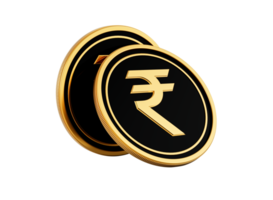 Shiny Golden And Black Two Rounded Indian Rupee INR Coins 3d Illustration png
