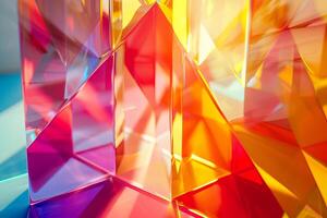 Light refracting through colorful translucent triangular shapes photo