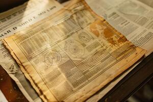 Old newspaper showing diagrams and charts is displaying information photo