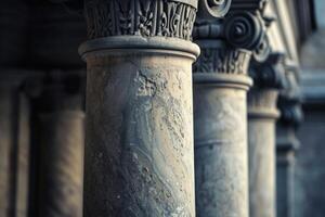 Row of fluted stone columns supporting classical architecture photo