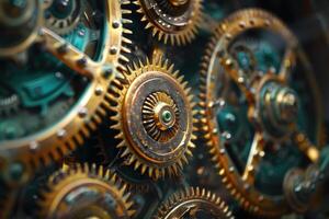 Complex system of interlocking gears working in harmony photo