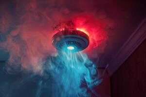 Smoke detector flashing and beeping detecting a fire photo