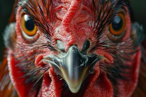 Portrait of a rooster staring intensely at the viewer photo