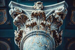 Corinthian order column showing the beauty of ancient architecture photo