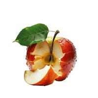 Red apple with leaf showing core and slice photo
