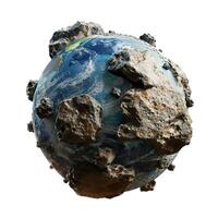 Planet earth being destroyed by climate change with falling rocks photo