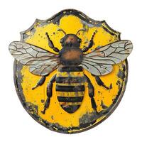 Large metallic painted bumblebee insect decoration on yellow background photo