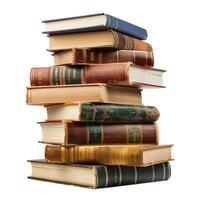 Stack of old leather bound books isolated on white background photo