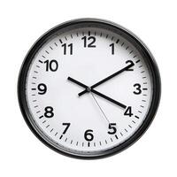 Round clock showing twenty past three on white background photo