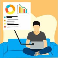 A man sitting on a couch with a laptop and a chart vector