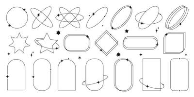 Modern minimalist line elements, trendy linear frames with stars, arch frames, geometric shapes. Arched frames for poster design, decorative set in boho vector