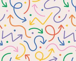 Fun colorful arrows doodle seamless pattern. Creative minimalist style art background. Simple childish scribble backdrop vector