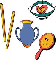 A drawing of a vase, a mirror, and a stick vector