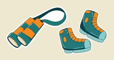 A pair of boots and a pair of binoculars Sets Illustration vector