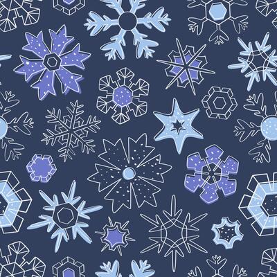 Seamless pattern of openwork snowflakes on a dark background