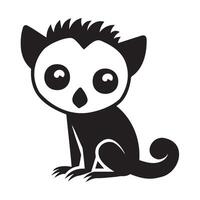 Cute Cartoon Monkey Character in Silhouette Style vector