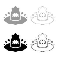 Shark's head in the water with splash set icon grey black color illustration image solid fill outline contour line thin flat style vector