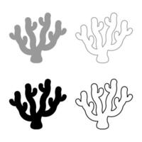 Coral set icon grey black color illustration image solid fill outline contour line thin flat style vector