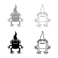 Axolotl ambystoma mexicanum front view set icon grey black color illustration image solid fill outline contour line thin flat style vector