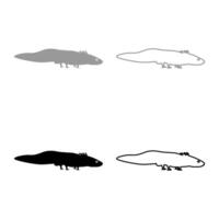 Axolotl ambystoma mexicanum view side set icon grey black color illustration image solid fill outline contour line thin flat style vector