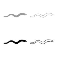 Eel fish snake shape seafood concept set icon grey black color illustration image solid fill outline contour line thin flat style vector