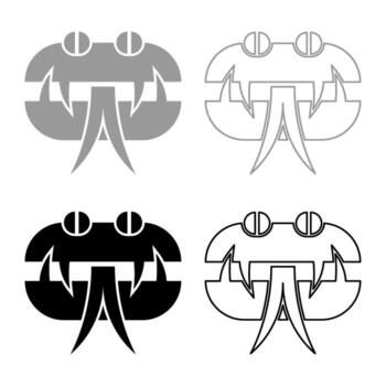 Head snake set icon grey black color illustration image solid fill outline contour line thin flat style vector