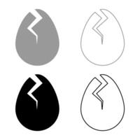 Egg with cracked eggshell damaged set icon grey black color illustration image solid fill outline contour line thin flat style vector