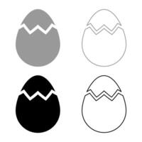 Egg with cracked eggshell damaged set icon grey black color illustration image solid fill outline contour line thin flat style vector